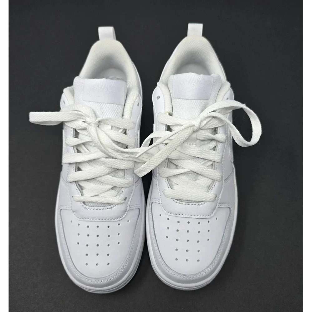 Nike Court Borough Low 2 Triple White Kids Sneakers BQ5448-100 Size 5Y